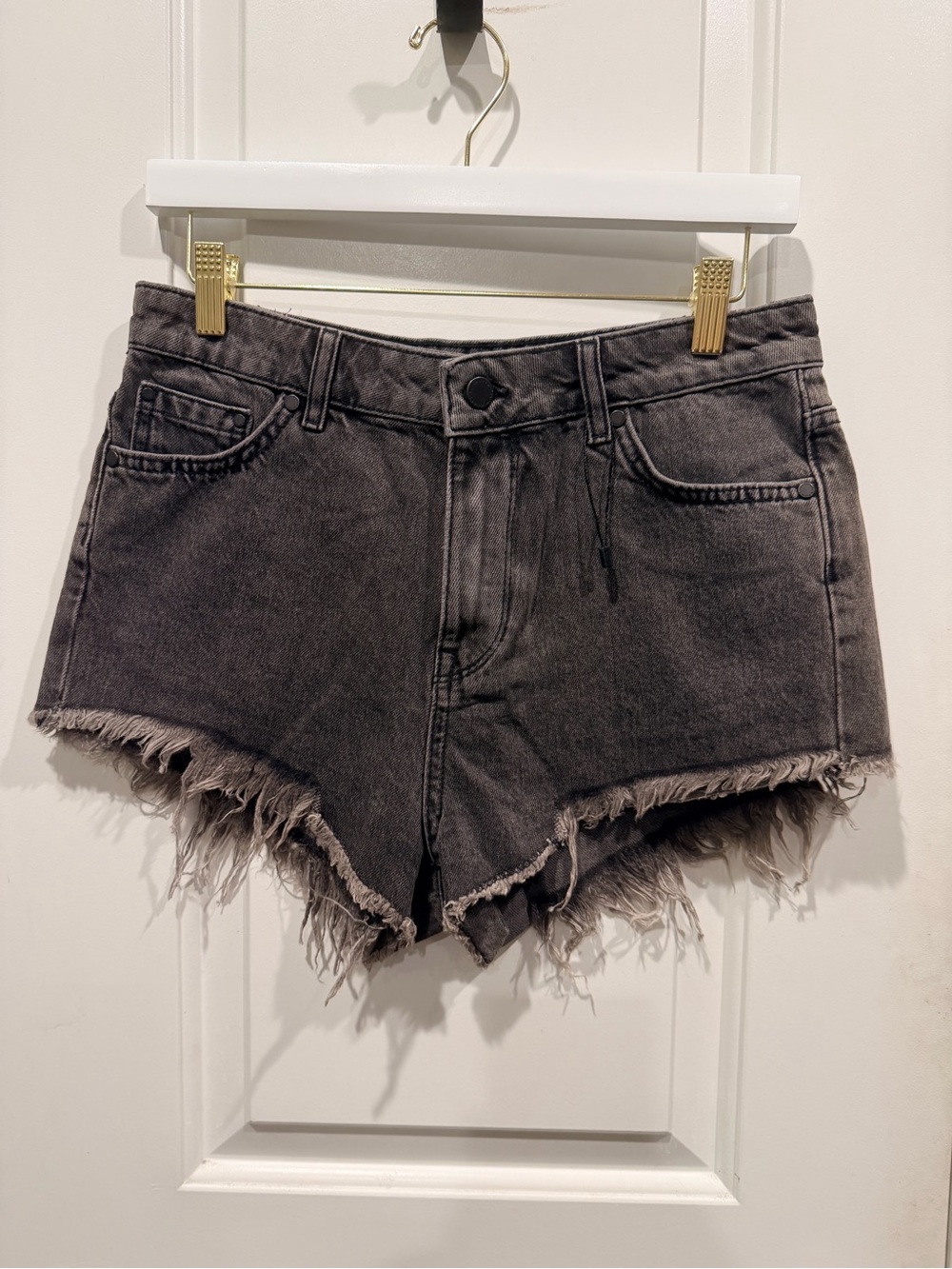 Superdry Charcoal Frayed Hem Denim Shorts